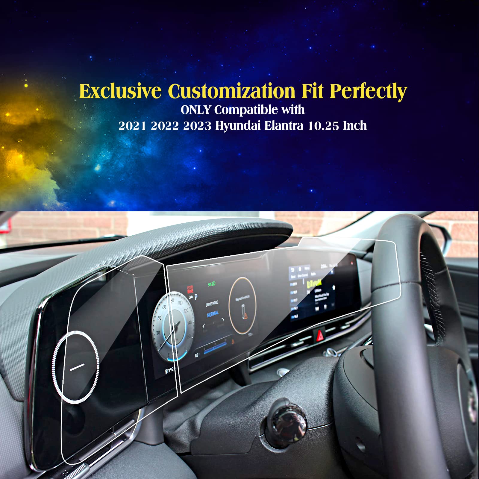 Eueky 2Pcs 2024 Screen Protector For Hyundai Elantra 2021 2022 2023 Accessories Navigation And Dashboard Touchscreen Protective